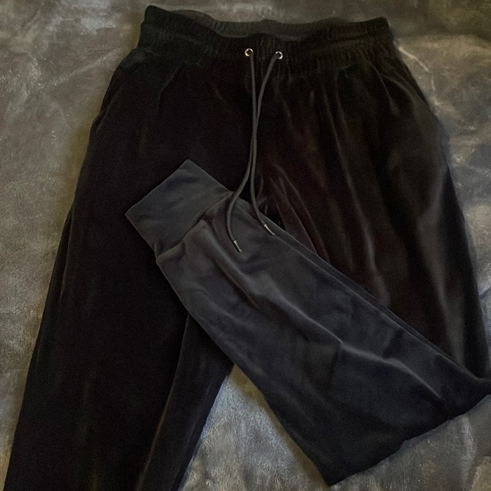 Black velvet material joggers